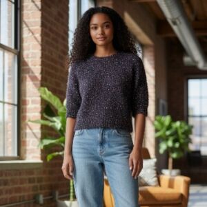 H&M Multicolor Confetti Eyelash Knit Sweater | Cropped Fuzzy Sparkle Pullover |